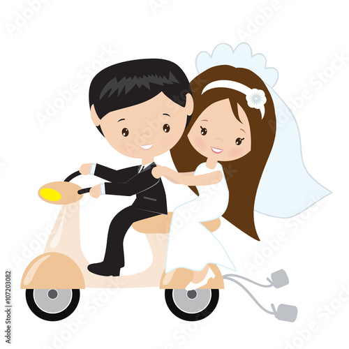 Bride and groom on scooter
