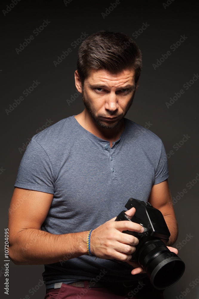 Portrait of the photographer with a digital medium format camera Portrait of the photographer with a digital medium format camera