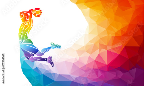 Polygonal geometric basketball player jump shot viewed from the side