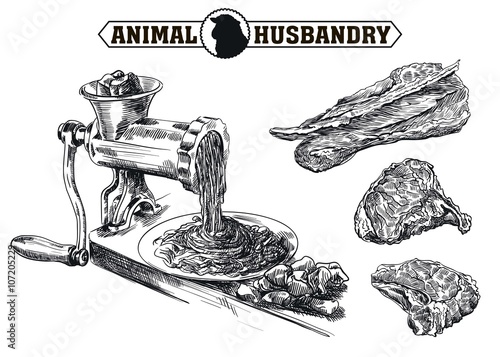 sketch of meat grinder