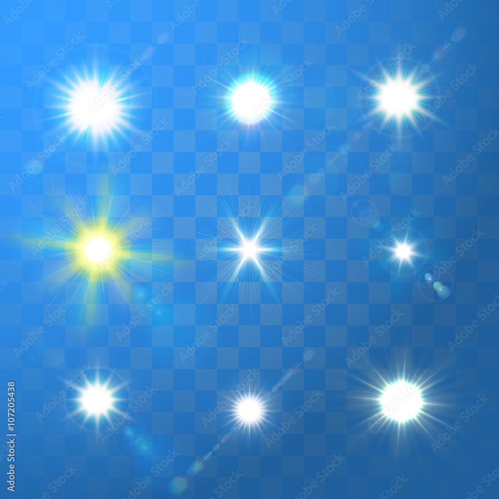 Vector glowing sun light and star sparkles Vector glowing sun light and star sparkles