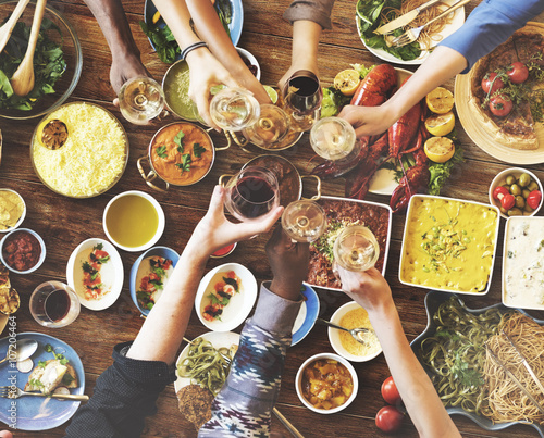 Friends Happiness Enjoying Dinning Eating Concept