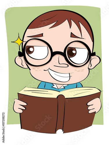 sly face kid with book.