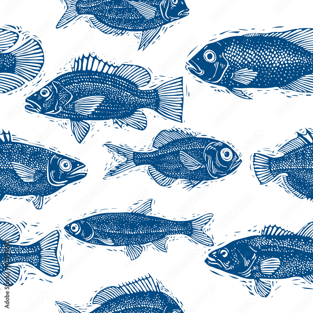Photo & Art Print Freshwater fish vector endless pattern, nature and marine theme, Sylverarts photo-art-print-freshwater-fish-vector-endless-pattern-nature-and-marine-theme-sylverarts