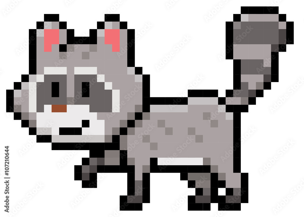 Vector Illustration of cartoon raccoon - Pixel design Vector Illustration of cartoon raccoon - Pixel design