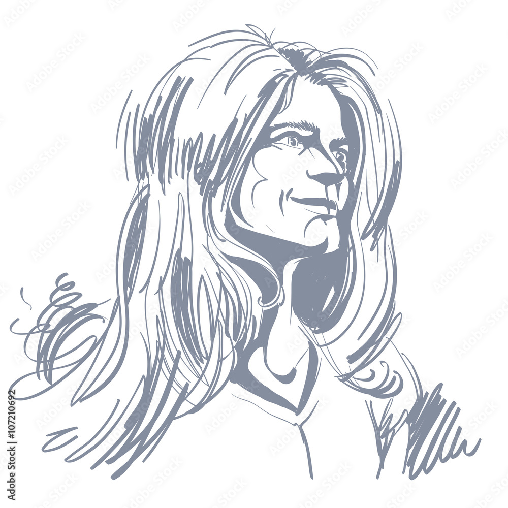 Artistic hand-drawn image, black and white portrait of delicate Artistic hand-drawn image, black and white portrait of delicate