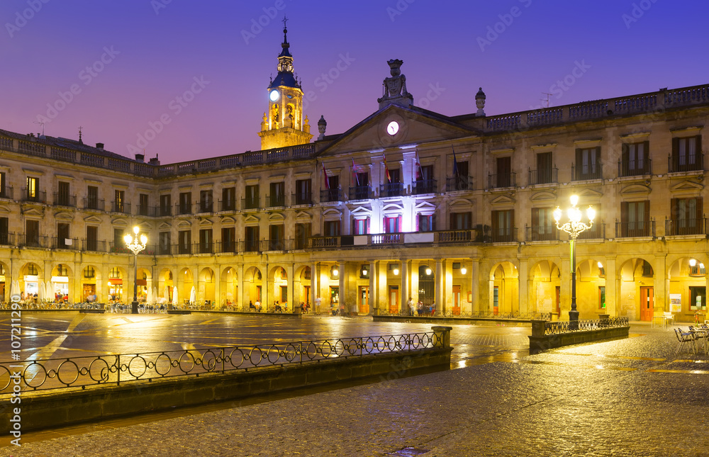 Evening view of  Berria Square (New Square) and city hall