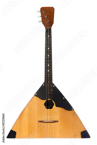 Fotografie balalaika Russian folk musical instrument yellow isolated on white background