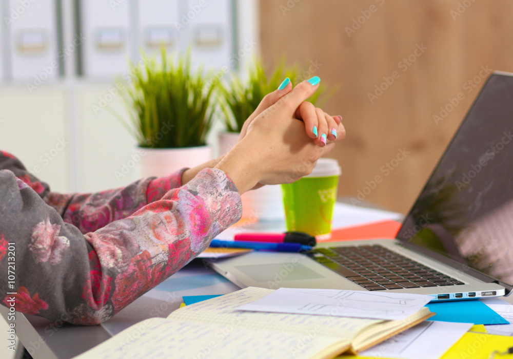Designer working at desk using digitizer in his office Designer working at desk using digitizer in his office
