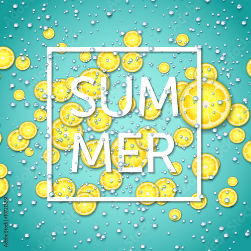 Summer card with lemon slices and fizzy water.