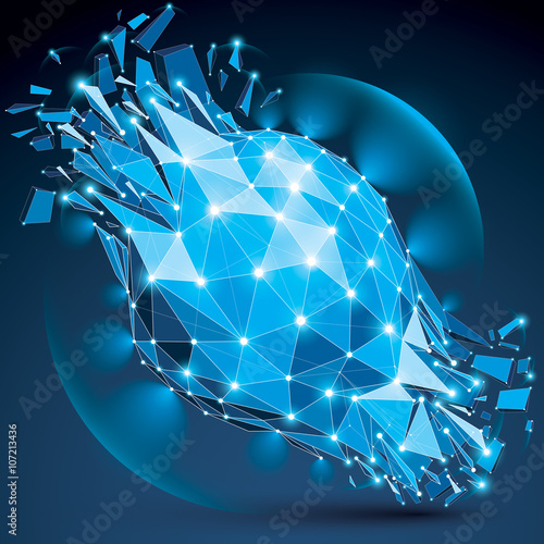 3d vector low poly complicated object with sparkles and lens circles