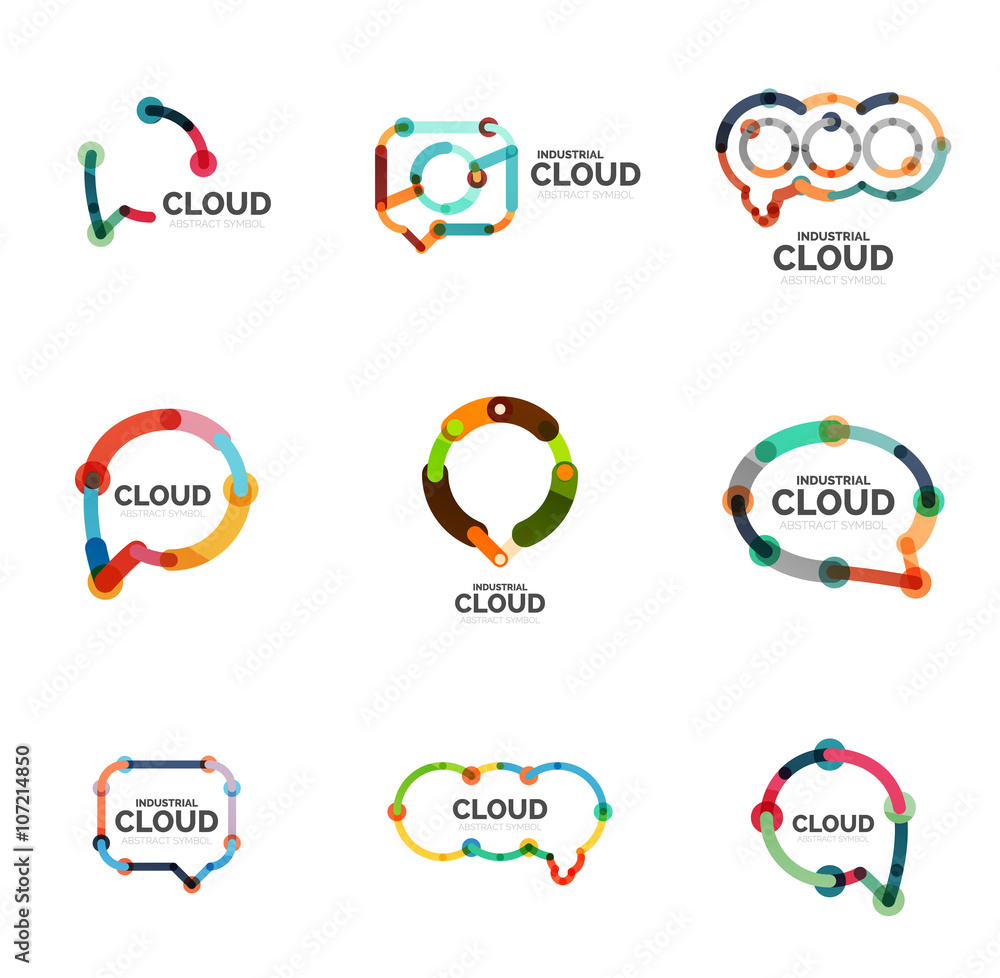 Set of flat linear design speech cloud logos. Talk bubbles, modern geometric industrial thin line icons Set of flat linear design speech cloud logos. Talk bubbles, modern geometric industrial thin line icons