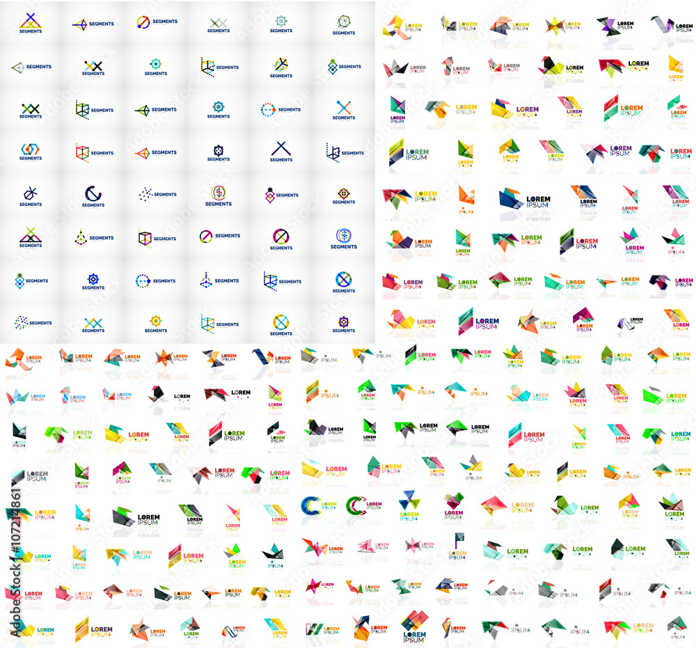 Mega collection of geometrical abstract logo templates, origami paper style business icons with sample text. Vector Mega collection of geometrical abstract logo templates, origami paper style business icons with sample text. Vector