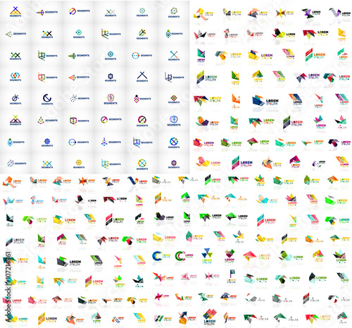 Mega collection of geometrical abstract logo templates, origami paper style business icons with sample text. Vector
