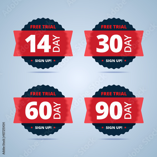 Free trial badges. 14, 30, 60 and 90-day stickers.