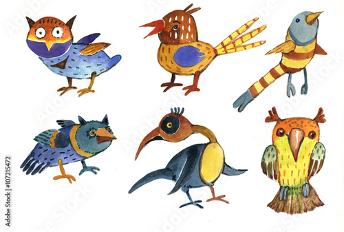 decorative birds, watercolor, illustration
