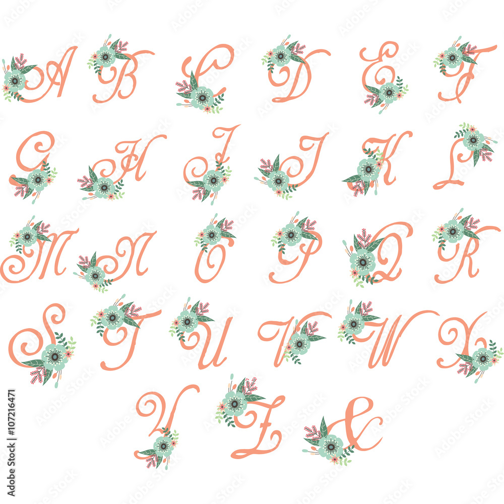Floral Monogram,Flowers Alphabet,Floral Alphabet,Wedding Flora Font Element