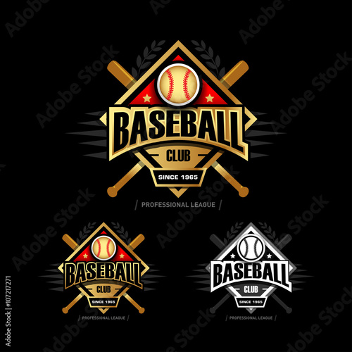 Golden Baseball sport badge logo design template and some elements for logos, badge, banner, emblem, label, insignia, T-shirt screen and printing. Baseball logotype template.