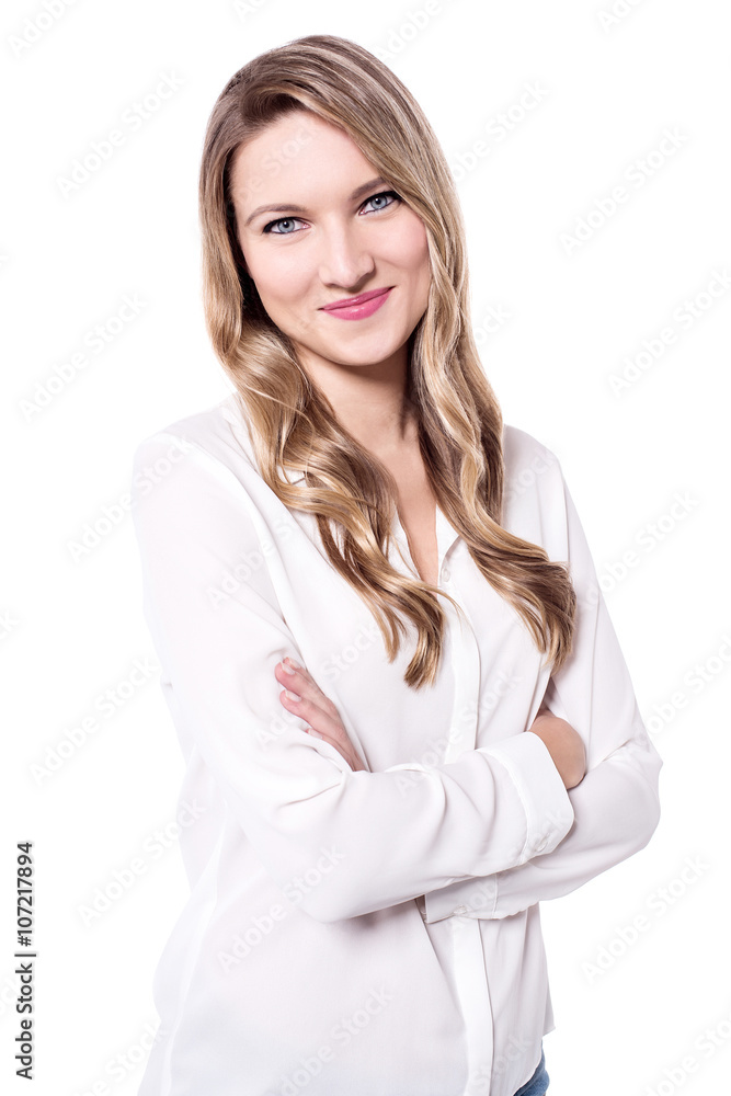 Pretty confident woman with folded arms Pretty confident woman with folded arms