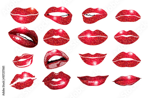 collage, lips Lips red set. Design glitter element.