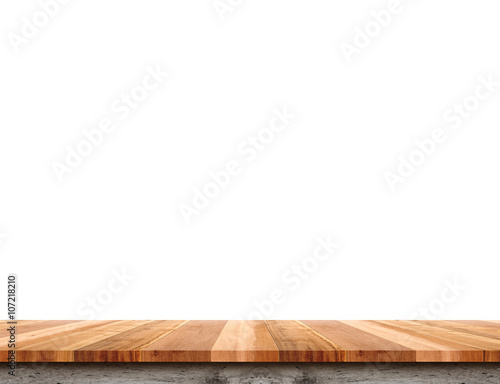 Empty light wood table top isolate on white background  Leave sp