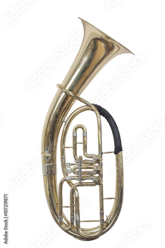 classical wind musical instrument baritone Euphonium isolated on white background photo