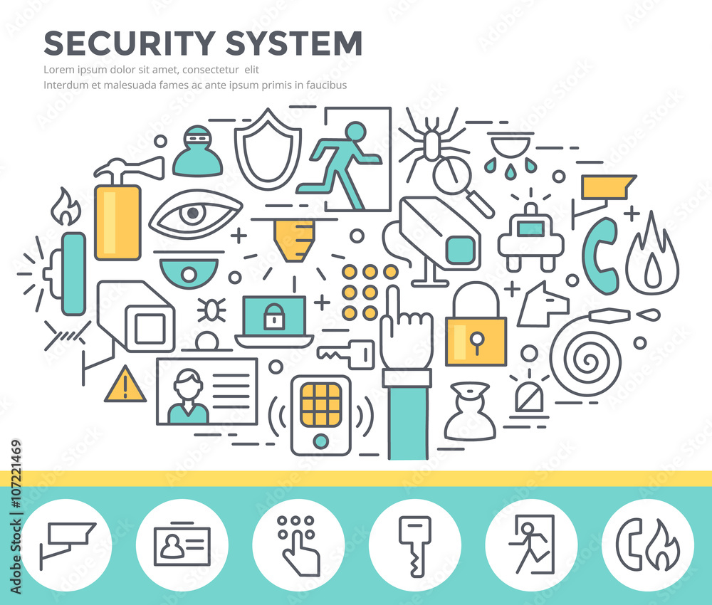 Security system concept illustration, thin line flat design Security system concept illustration, thin line flat design
