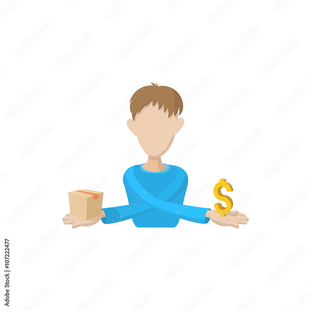 Exchange goods for money icon, cartoon style Exchange goods for money icon, cartoon style