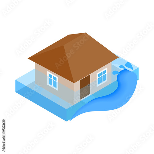 House sinking in water icon, isometric 3d style