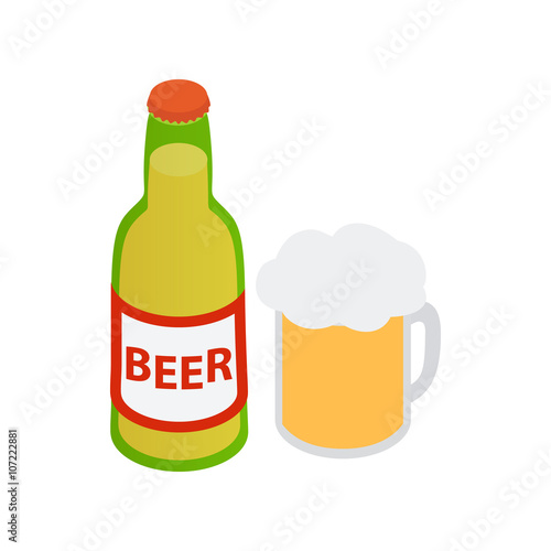 Bottle of beer and a full beer mug