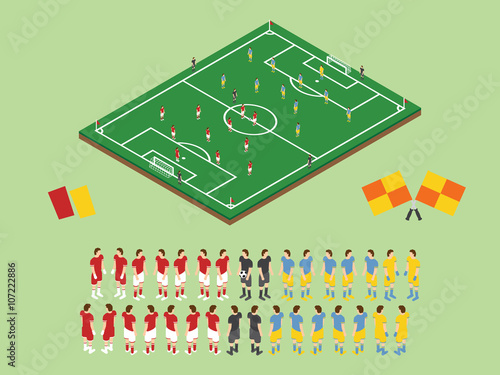 Flat Style Soccer Tactic Table. Vector Illustration.  Isometric