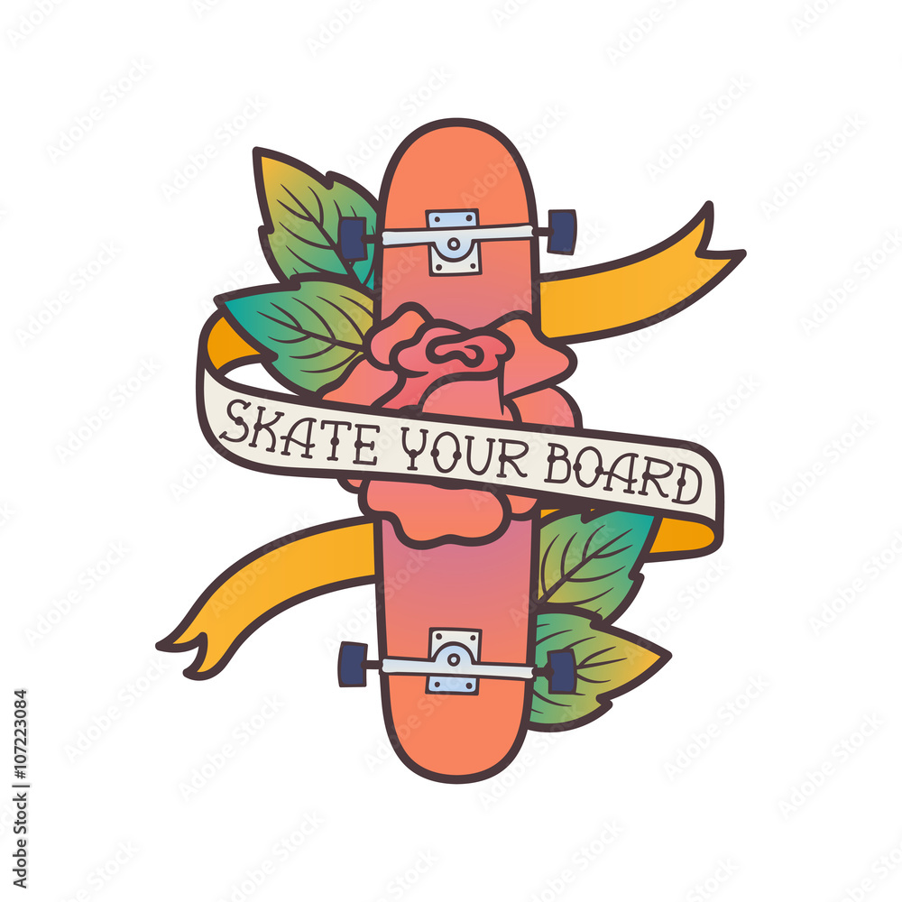 Skateboarding illustration with lettering