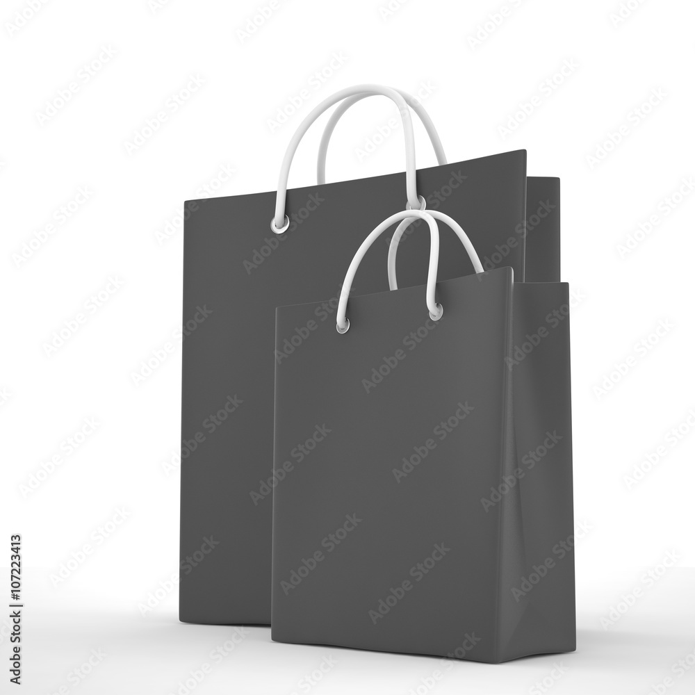 Paper Shopping Bags isolated on white background. 3d rendering. Paper Shopping Bags isolated on white background. 3d rendering.
