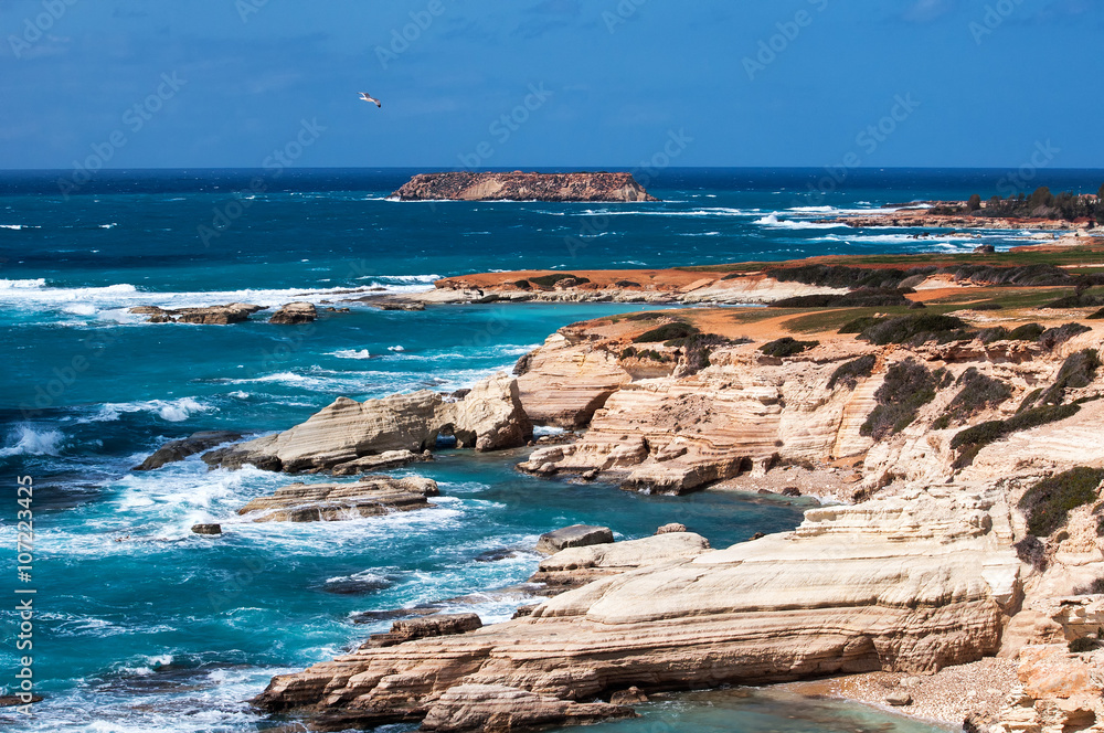 The coastline of beautiful beach on Mediterranean Sea. Cyprus