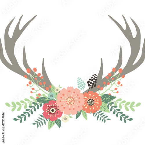 Deer Antlers with Flowers