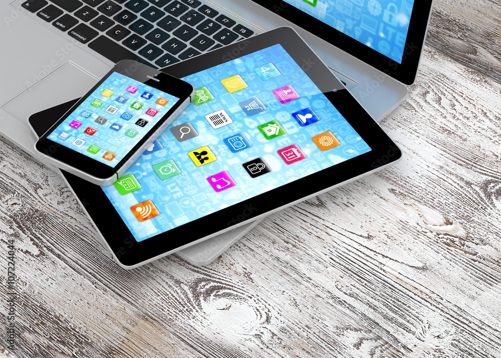 Laptop, phone and tablet pc. 3d rendering. Laptop, phone and tablet pc. 3d rendering.