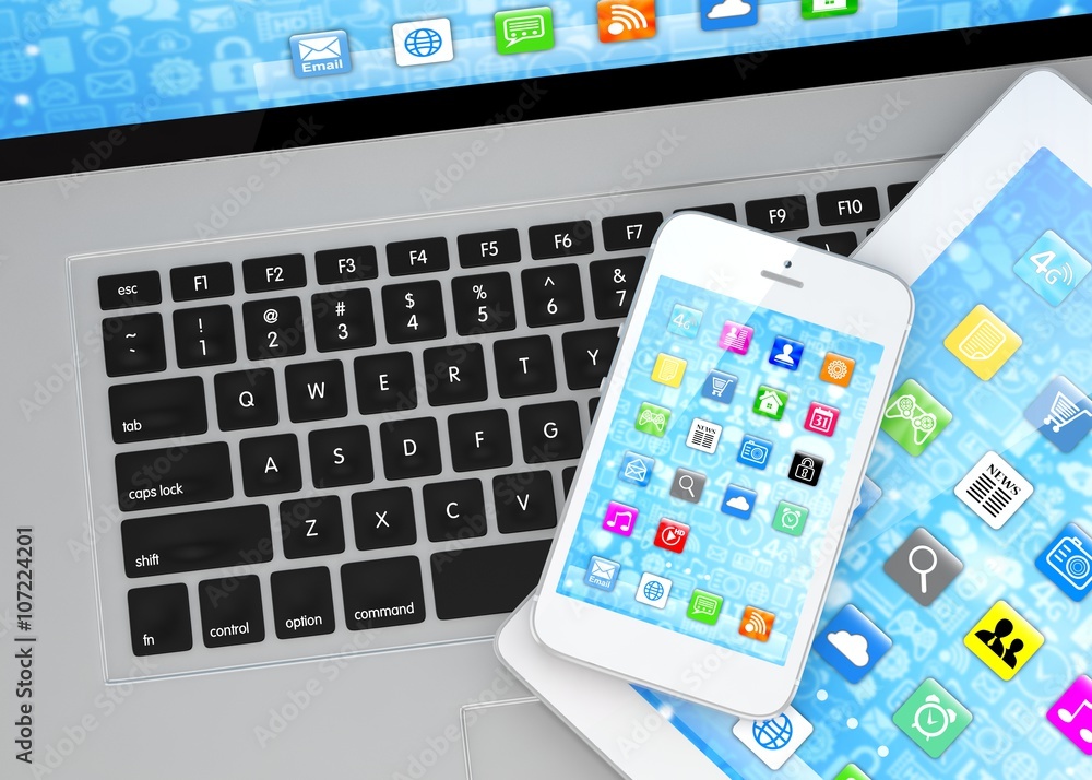 Laptop, phone and tablet pc. 3d rendering. Laptop, phone and tablet pc. 3d rendering.