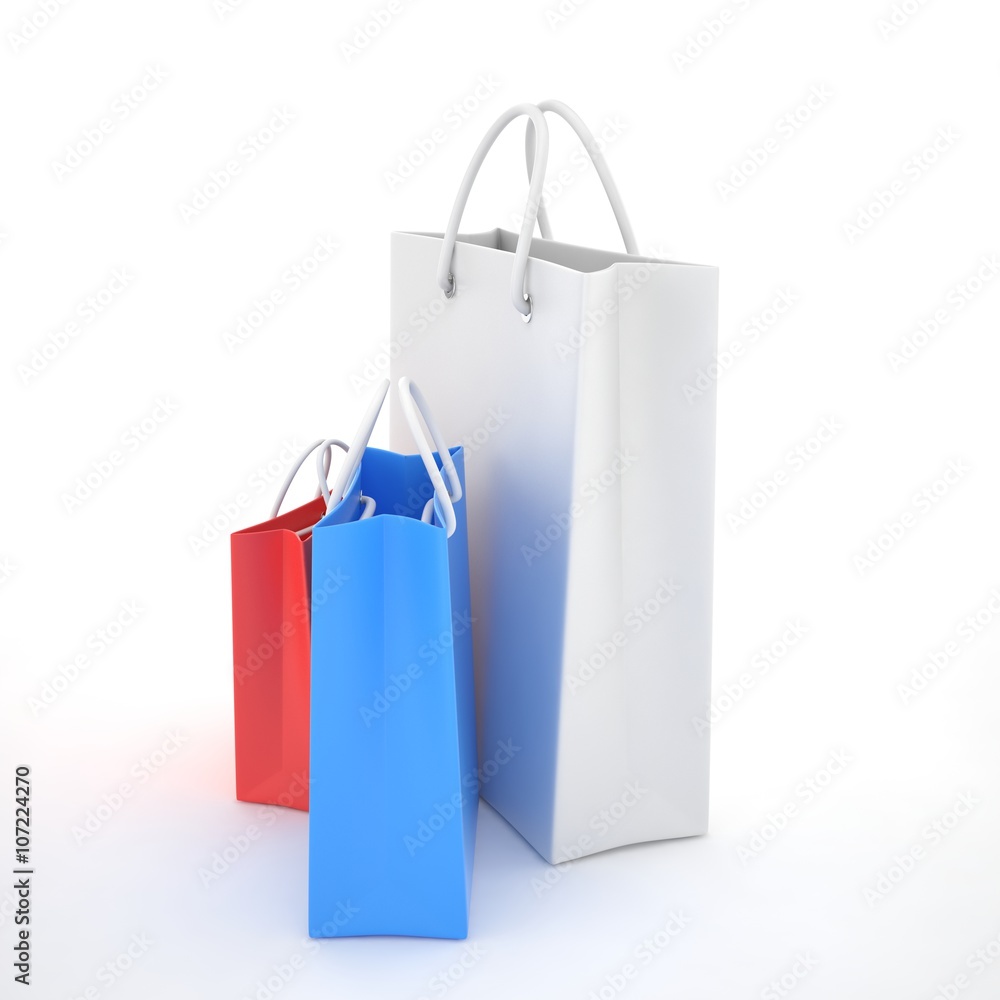 Paper Shopping Bags isolated on white background. 3d rendering. Paper Shopping Bags isolated on white background. 3d rendering.