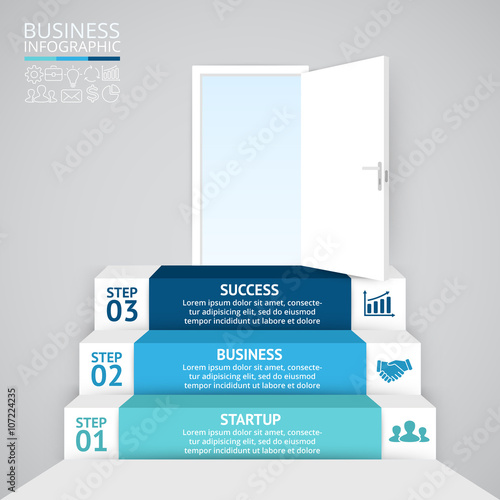 Vector 3d arrows infographic. Template for diagram, graph, presentation and chart. Business startup concept with 3 options, parts, steps or processes. Abstract background. Data visualization.