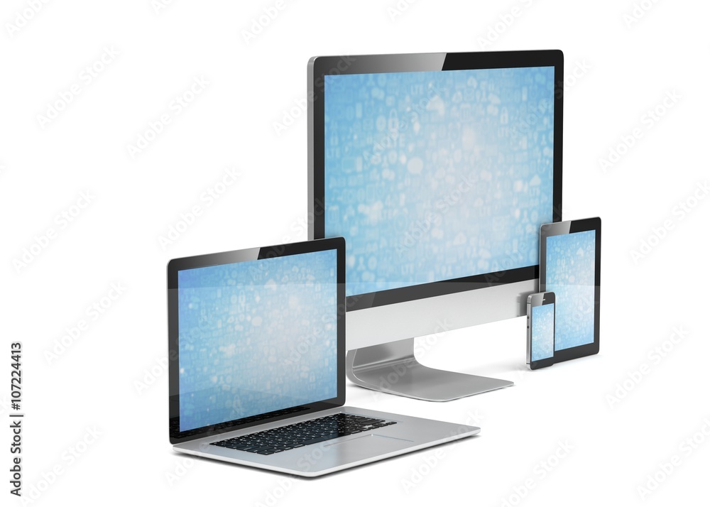 Ultimate web design, laptop, smartphone, tablet, computer, display. 3d rendering. Ultimate web design, laptop, smartphone, tablet, computer, display. 3d rendering.
