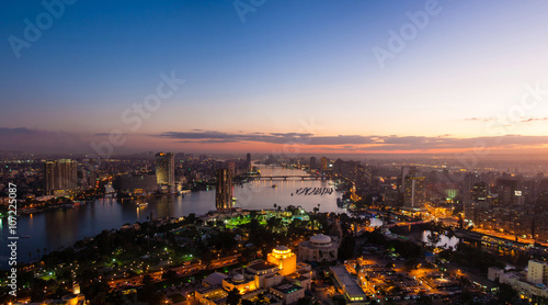 Panorama of night Cairo from the top of the Cairo TV tower at sunset