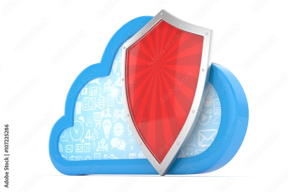 cloud and shield, cloud security concept. 3d rendering. cloud and shield, cloud security concept. 3d rendering.