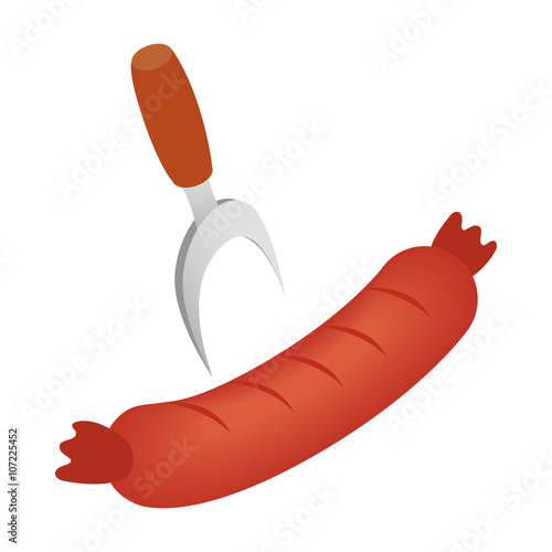 Sausage on a fork icon, isometric 3d style