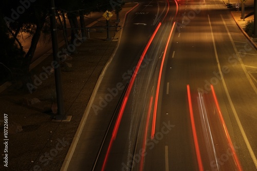 Late night traffic in downtown Tucson using long exposure or light painting. 