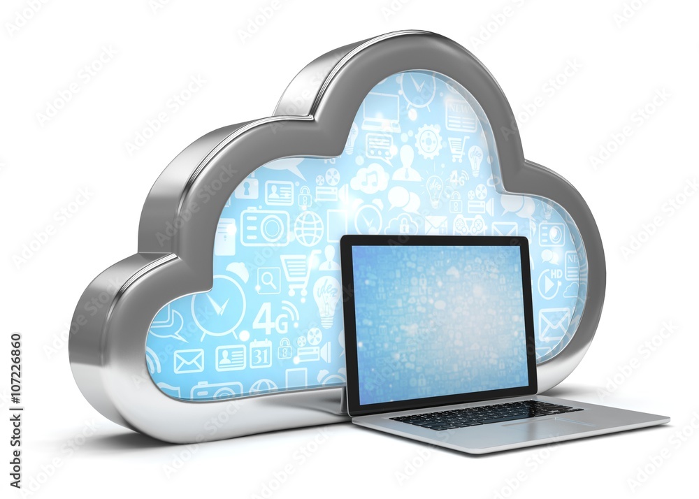 3d cloud symbol and laptop. 3d rendering. 3d cloud symbol and laptop. 3d rendering.