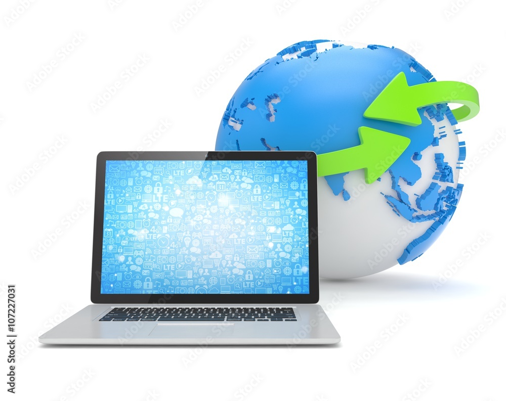 Laptop network and earth globe. 3d rendering. Laptop network and earth globe. 3d rendering.