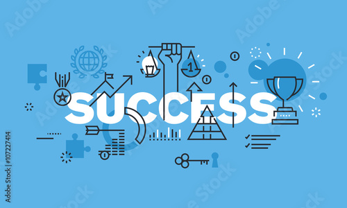 Modern thin line design concept for SUCCESS website banner. Vector illustration for business success, sports achievements, successes in science and various competitions, financial results, consulting.