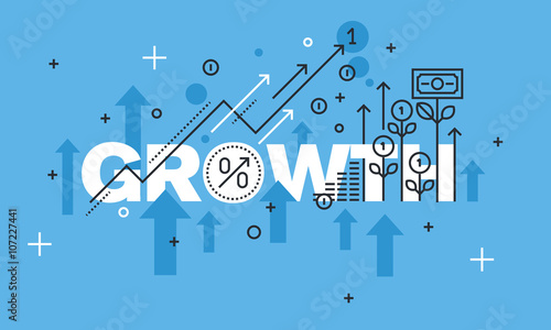 Modern thin line design concept for GROWTH website banner. Vector illustration concept for business success, financial results, banking, earnings growth and revenue, stock market.