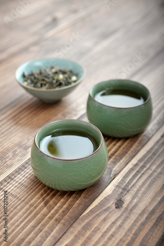 Green tea in small cups