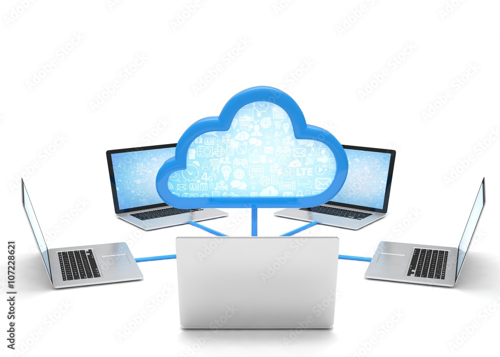 cloud symbol and laptops. 3d rendering. cloud symbol and laptops. 3d rendering.